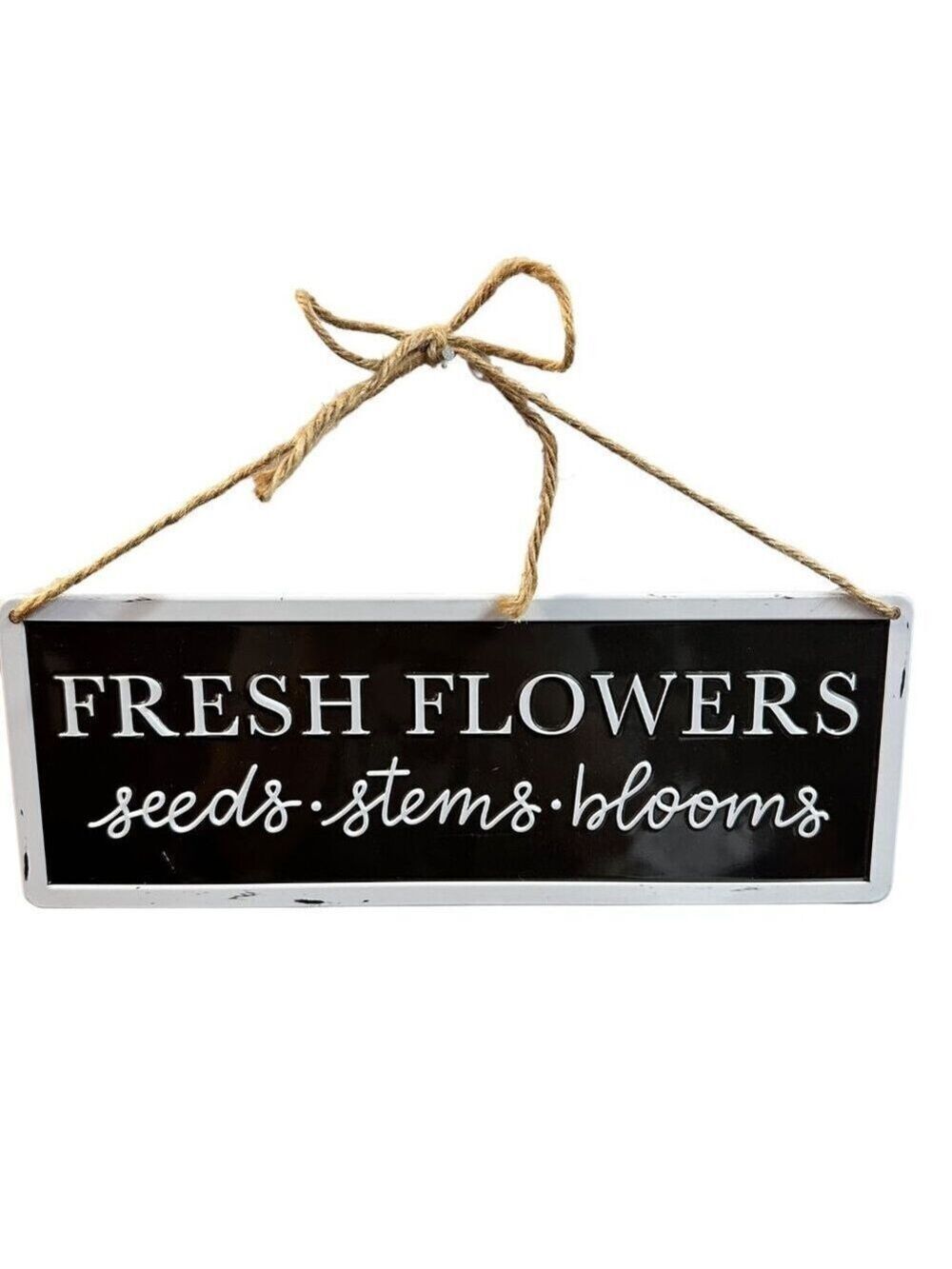 Farmhouse Flower Hanging Sign 11 Inch Metal Enamel Floral Rustic Decor Black